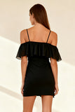 Cold Shoulder Bodycon Ruffled Little Black Dress