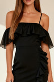 Cold Shoulder Bodycon Ruffled Little Black Dress