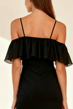 Cold Shoulder Bodycon Ruffled Little Black Dress