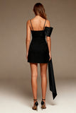 Asymmetrical Bodycon Little Black Dress with Streamer