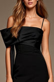 Asymmetrical Bodycon Little Black Dress with Streamer