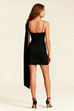 One Shoulder Bodycon Little Black Dress with Streamer