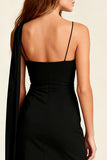 One Shoulder Bodycon Little Black Dress with Streamer