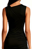 Asymmetrical Ruched Bodycon Little Black Dress