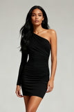 One Shoulder Ruched Bodycon Little Black Dress