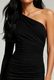 One Shoulder Ruched Bodycon Little Black Dress