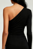 One Shoulder Ruched Bodycon Little Black Dress