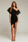 Bodycon Ruffled Asymmetrical Neck Little Black Dress