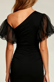 Bodycon Ruffled Asymmetrical Neck Little Black Dress
