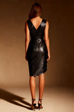 Glitter Bodycon Ruched Metallic Satin Little Black Dress