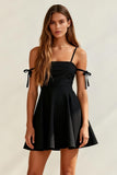 Spaghetti Straps A Line Little Black Dress with Bow