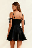 Spaghetti Straps A Line Little Black Dress with Bow