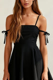 Spaghetti Straps A Line Little Black Dress with Bow