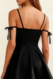 Spaghetti Straps A Line Little Black Dress with Bow