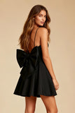 A Line V Neck Little Black Dress with Bow