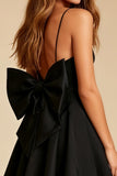 A Line V Neck Little Black Dress with Bow