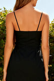 Spaghetti Straps Bodycon Little Black Dress with Bow