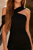 One Shoulder Bodycon Little Black Dress with Cape