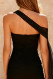 One Shoulder Bodycon Little Black Dress with Cape