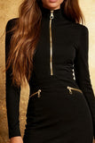 Long Sleeve Bodycon Nigh Neck Little Black Dress