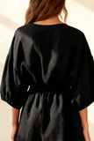 Round Neck 3/4 Sleeve Little Black Dress with Sash