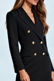 Black Long Sleeve Peaked Lapel Sheath Midi Work Dress