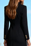 Black Long Sleeve Peaked Lapel Sheath Midi Work Dress