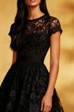 A Line Round Neck Lace Little Black Dress