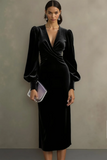 Velvet Cabernet Long Sleeve Sheath Midi Formal Dress