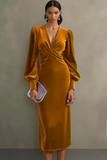 Velvet Cabernet Long Sleeve Sheath Midi Formal Dress