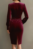 Velvet Cabernet Long Sleeve Sheath Midi Formal Dress
