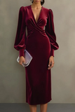 Velvet Cabernet Long Sleeve Sheath Midi Formal Dress