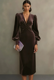 Velvet Cabernet Long Sleeve Sheath Midi Formal Dress