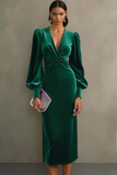 Velvet Cabernet Long Sleeve Sheath Midi Formal Dress