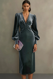 Velvet Cabernet Long Sleeve Sheath Midi Formal Dress