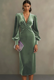Velvet Cabernet Long Sleeve Sheath Midi Formal Dress