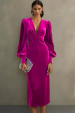 Velvet Cabernet Long Sleeve Sheath Midi Formal Dress