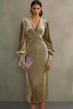 Velvet Cabernet Long Sleeve Sheath Midi Formal Dress