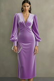 Velvet Cabernet Long Sleeve Sheath Midi Formal Dress