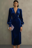 Velvet Cabernet Long Sleeve Sheath Midi Formal Dress