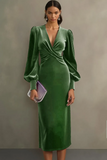Velvet Cabernet Long Sleeve Sheath Midi Formal Dress