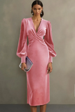 Velvet Cabernet Long Sleeve Sheath Midi Formal Dress