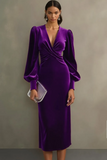 Velvet Cabernet Long Sleeve Sheath Midi Formal Dress