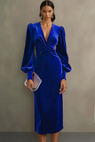 Velvet Cabernet Long Sleeve Sheath Midi Formal Dress