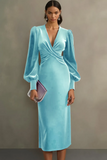 Velvet Cabernet Long Sleeve Sheath Midi Formal Dress
