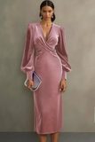 Velvet Cabernet Long Sleeve Sheath Midi Formal Dress
