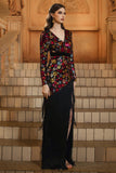 Black Long Sleeve Sheath Floral Formal Dress