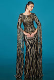 Long Sleeve Mermaid Sequin Black Golden Formal Dress