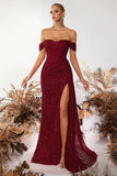 Off the Shoulder Sheath Corset Dark Green Evening Dress