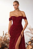 Off the Shoulder Sheath Corset Dark Green Evening Dress
